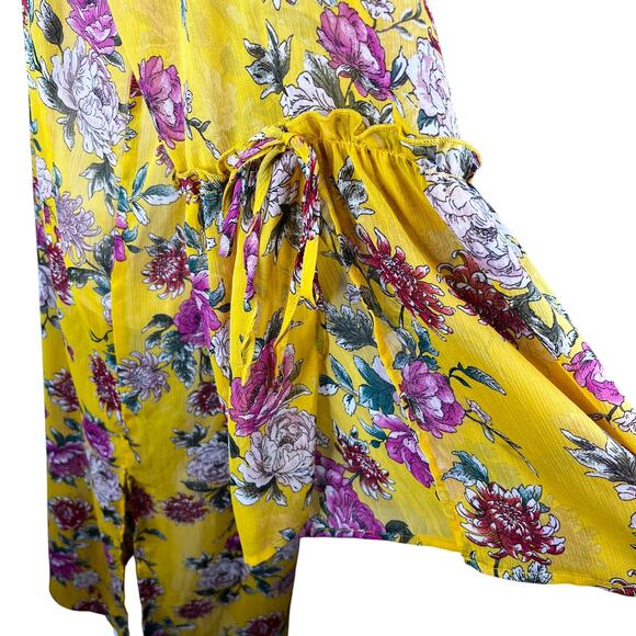 Band Of Gypsies Floral Kaftan Coverup Swim Kimono Yellow Pink Large Tie Closure - Picture 6 of 16